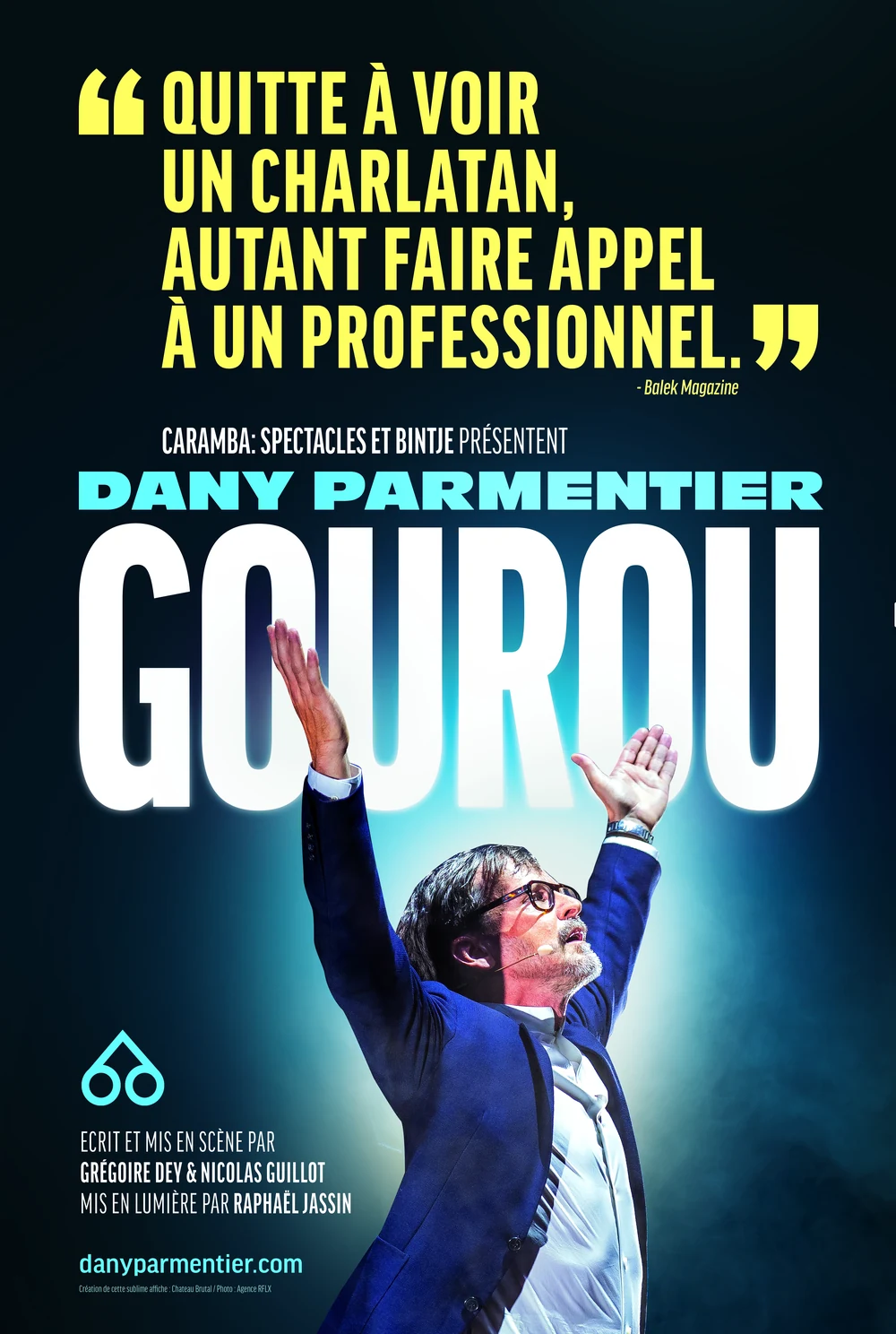 Affiche du spectacle Gourou de Dany Parmentier, parodie du développement personnel en séminaire